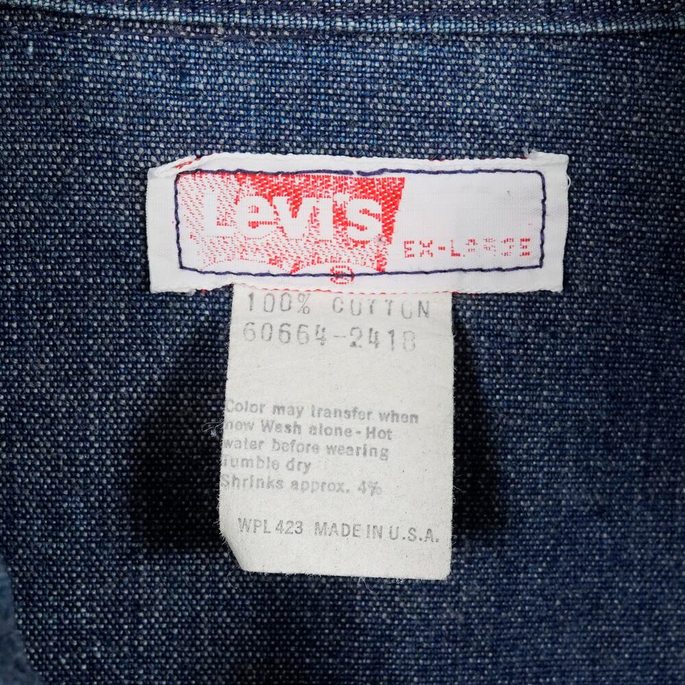 Vintage 70s Levi’s Orange Tab Denim Chore Work Shirt XL Made in USA Indigo - Picture 4 of 12